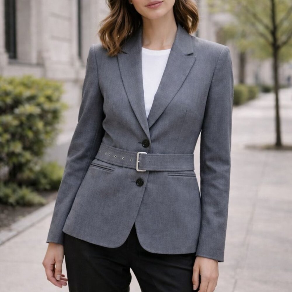 Helmut Lang Cutout Back Gray Wool Belted Blazer Jacket NWOT - Picture 6 of 11